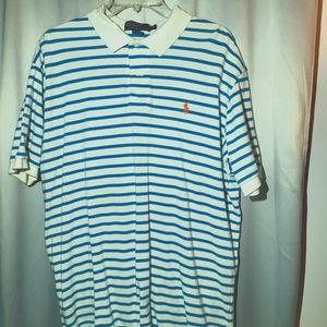 Men's XL Aqua/ white striped polo shirt unused condition